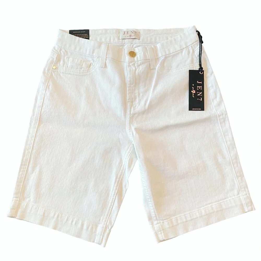 Jen7 7 For All Mankind 7FAM White Denim Bermuda Shorts Size 4 New NWT